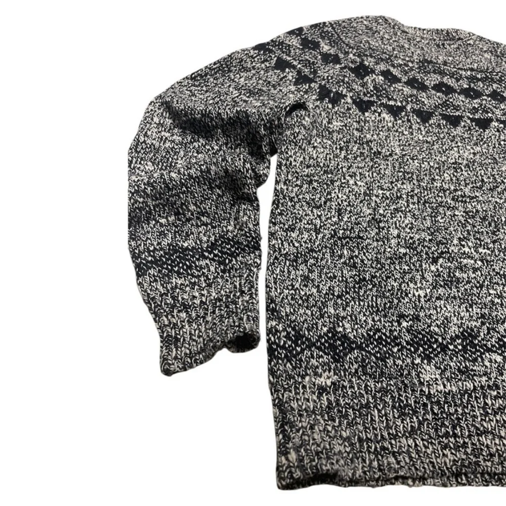 J. CREW Fair Isle Crewneck Wool Blend Knit Sweater Black&Cream/Heather Gray XS
